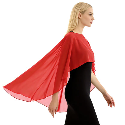Huivora Chiffon Cape Shawl Red Sheer Wrap