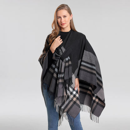 Huivora Cashmere Feel Plaid Shawl Wrap