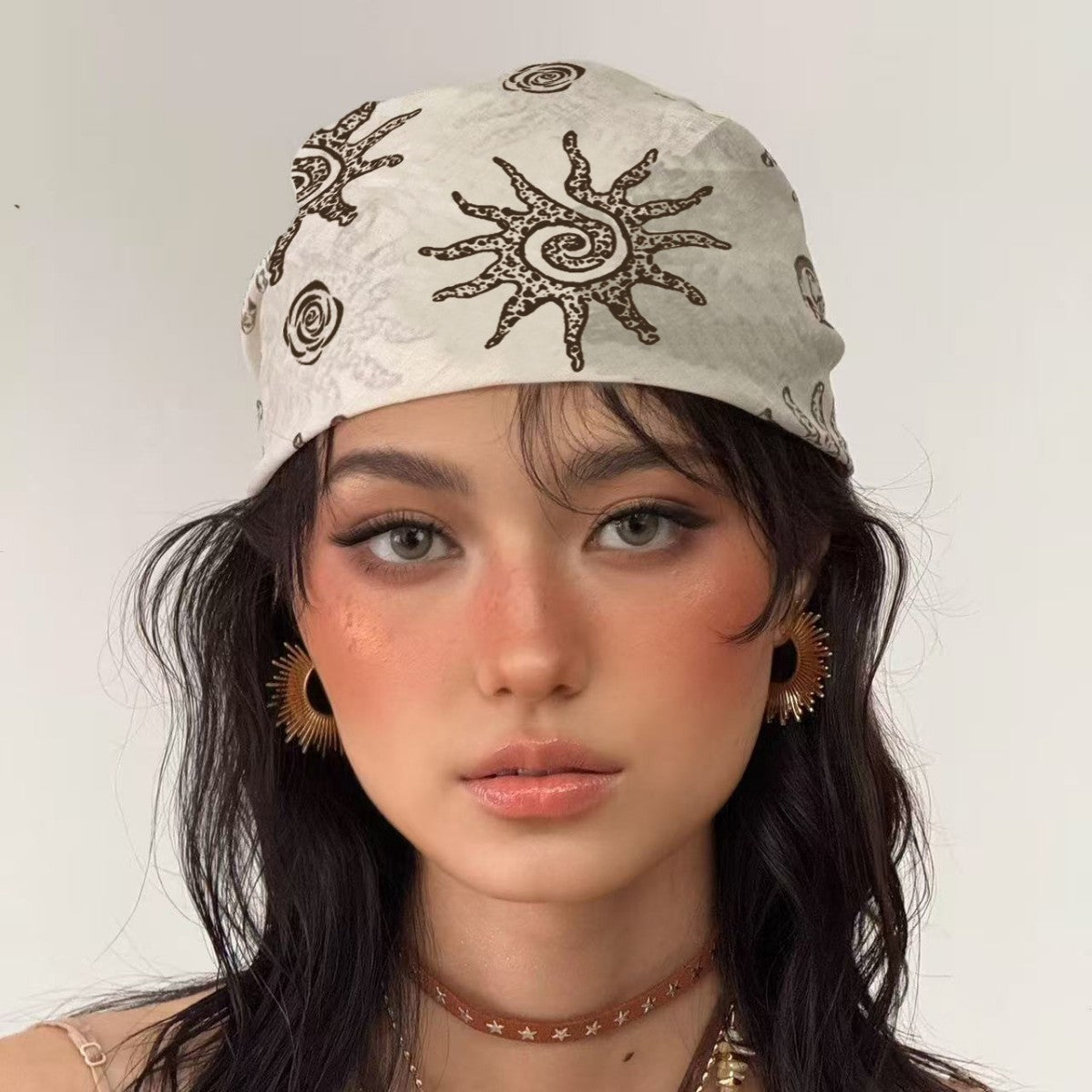Huivora Sun Print Square Scarf Head Wrap