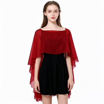 Huivora Chiffon Cape Shawl Red Sheer Wrap