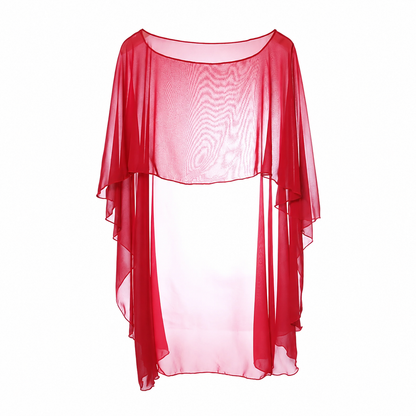 Huivora Chiffon Cape Shawl Red Sheer Wrap